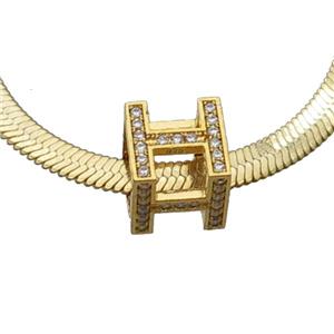 Copper Necklace Pave Zircon Gold Plated, approx 10x10mm, 4mm, 44cm length [FN33582]