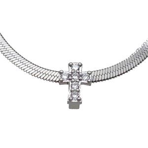 Copper Necklace Pave Zircon Cross Platinum Plated, approx 6-8.5mm, 2.5mm, 40-45cm length [FN33584]