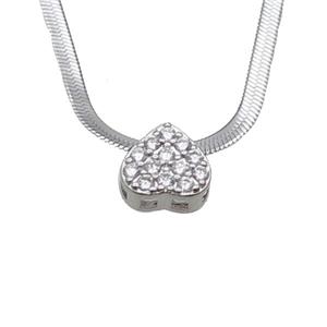 Copper Necklace Pave Zircon Heart Snake Platinum Plated, approx 10mm, 2.5mm, 40-45cm length [FN33585]