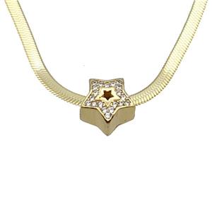 Copper Necklace Pave Zircon Star Gold Plated, approx 10mm, 2.5mm, 40-45cm length [FN33593]