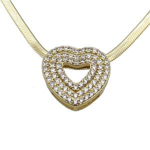Copper Necklace Pave Zircon Heart Gold Plated, approx 18mm dia, 2.5mm, 40-45cm length [FN33595]