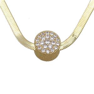Copper Necklace Pave Zircon Gold Plated, approx 12mm dia, 2.5mm, 40-45cm length [FN33596]