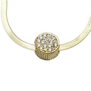 Copper Necklace Pave Zircon Gold Plated, approx 10mm dia, 2.5mm, 40-45cm length [FN33597]