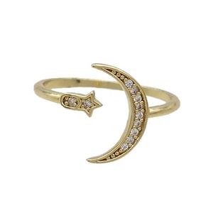 Copper Ring Pave Zircon Star Moon Gold Plated, approx 14mm, 18mm dia [FN33601]