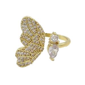 Copper Ring Pave Zircon Butterfly Gold Plated, approx 5-10mm, 10-20mm, 18mm dia [FN33602]