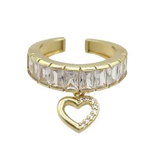 Copper Ring Pave Zircon Heart Gold Plated, approx 9mm, 6mm, 18mm dia [FN33619]
