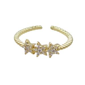 Copper Ring Pave Zircon Star Gold Plated, approx 5mm, 18mm dia [FN33621]