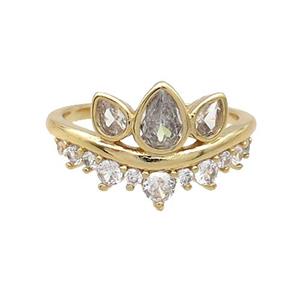 Copper Ring Pave Zircon Crown Gold Plated, approx 12mm, 18mm dia [FN33624]