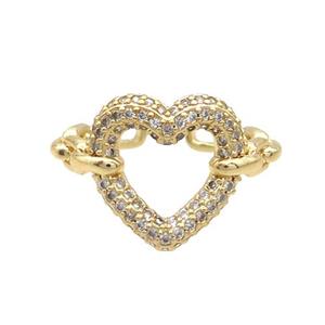 Copper Ring Pave Zircon Heart Gold Plated, approx 16mm, 18mm dia [FN33630]