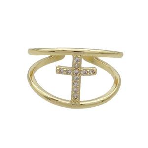 Copper Ring Pave Zircon Cross Gold Plated, approx 12mm, 18mm dia [FN33633]