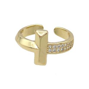 Copper Ring Pave Zircon Cross Gold Plated, approx 12mm, 18mm dia [FN33639]