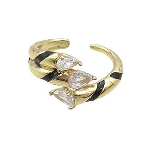 Copper Ring Pave Zircon Black Enamel Gold Plated, approx 13mm, 18mm dia [FN33666]