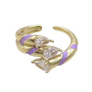 Copper Ring Pave Zircon Lavender Enamel Gold Plated, approx 13mm, 18mm dia [FN33667]