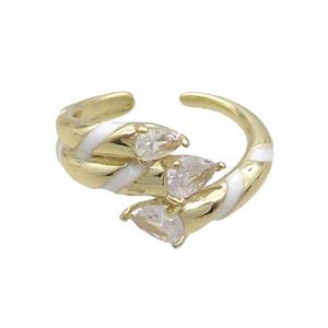 Copper Ring Pave Zircon White Enamel Gold Plated, approx 13mm, 18mm dia [FN33668]