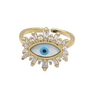 Copper Ring Pave Zircon Evil Eye Shell Gold Plated, approx 16mm, 18mm dia [FN33685]