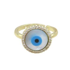 Copper Ring Pave Zircon Evil Eye Shell Gold Plated, approx 14mm, 18mm dia [FN33687]