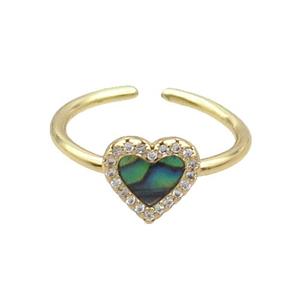 Copper Ring Pave Zircon Abalone Shell Heart Gold Plated, approx 8mm, 18mm dia [FN33691]
