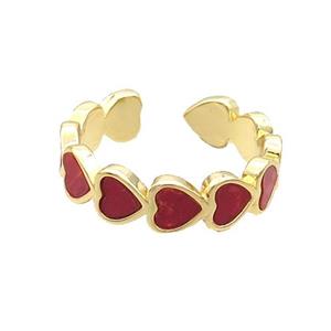 Copper Ring Pave Red Agate Heart Gold Plated, approx 5.5mm, 18mm dia [FN33697]