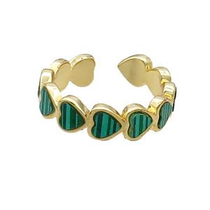 Copper Ring Pave Malachite Heart Gold Plated, approx 5.5mm, 18mm dia [FN33698]