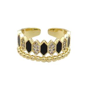 Copper Ring Pave Black Agate Zircon Gold Plated, approx 10mm, 18mm dia [FN33699]
