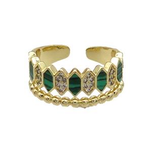 Copper Ring Pave Malachite Zircon Gold Plated, approx 10mm, 18mm dia [FN33702]