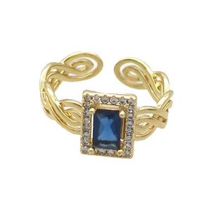 Copper Ring Pave Zircon Blue Crystal Gold Plated, approx 8-10mm, 18mm dia [FN33704]