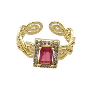 Copper Ring Pave Zircon Red Crystal Gold Plated, approx 8-10mm, 18mm dia [FN33706]