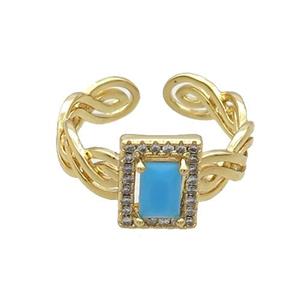 Copper Ring Pave Zircon Blue Crystal Gold Plated, approx 8-10mm, 18mm dia [FN33707]