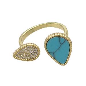 Copper Ring Pave Turquoise Zircon Gold Plated, approx 7.5-10mm, 10-14mm, 18mm dia [FN33711]