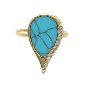 Copper Ring Pave Turquoise Zircon Gold Plated, approx 12.5-21mm, 18mm dia [FN33712]