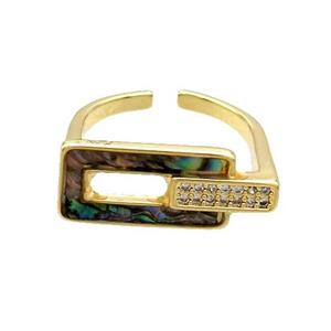 Copper Ring Pave Abalone Shell Zircon Gold Plated, approx 8.5-21mm, 18mm dia [FN33713]