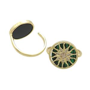 Copper Ring Pave Malachite Zircon Sun Gold Plated, approx 16mm, 18mm dia [FN33721]