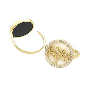 Copper Ring Pave Shell Zircon Tree Gold Plated, approx 16mm, 18mm dia [FN33722]