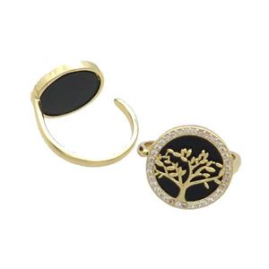 Copper Ring Pave Onyx Zircon Tree Gold Plated, approx 16mm, 18mm dia [FN33723]