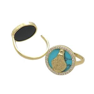 Copper Ring Pave Turquoise Zircon Mary Gold Plated, approx 16mm, 18mm dia [FN33728]