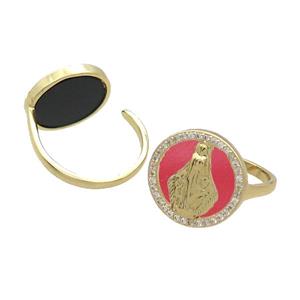 Copper Ring Pave Agate Zircon Mary Gold Plated, approx 16mm, 18mm dia [FN33729]