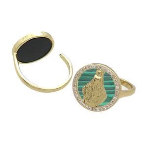 Copper Ring Pave Malachite Zircon Mary Gold Plated, approx 16mm, 18mm dia [FN33730]
