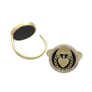 Copper Ring Pave Onyx Zircon Gold Plated, approx 16mm, 18mm dia [FN33732]