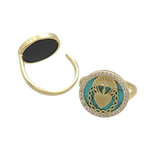 Copper Ring Pave Turquoise Zircon Gold Plated, approx 16mm, 18mm dia [FN33734]
