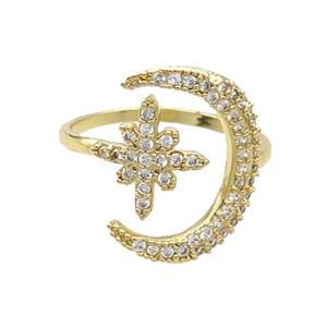Copper Ring Pave Zircon Snowflower Mooon Gold Plated, approx 18mm, 18mm dia [FN33735]