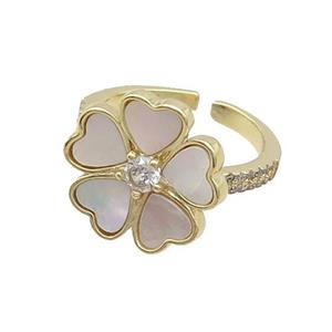 Copper Ring Pave Shell Zircon Heart Gold Plated, approx 15mm, 18mm dia [FN33736]