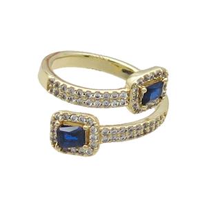 Copper Ring Pave Zircon Blue Crystal Gold Plated, approx 6-8mm, 18mm dia [FN33755]