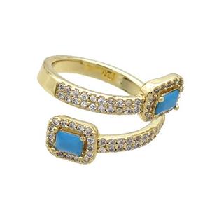 Copper Ring Pave Zircon Blue Crystal Gold Plated, approx 6-8mm, 18mm dia [FN33758]