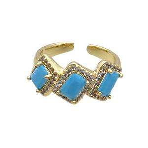 Copper Ring Pave Zircon Blue Crystal Gold Plated, approx 10mm, 18mm dia [FN33763]