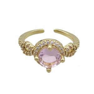 Copper Ring Pave Zircon Pink Crystal Gold Plated, approx 10mm, 18mm dia [FN33764]