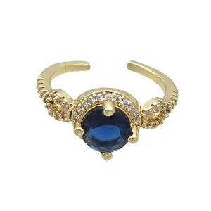 Copper Ring Pave Zircon Blue Crystal Gold Plated, approx 10mm, 18mm dia [FN33765]