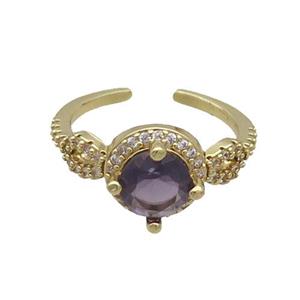 Copper Ring Pave Zircon Purple Crystal Gold Plated, approx 10mm, 18mm dia [FN33766]