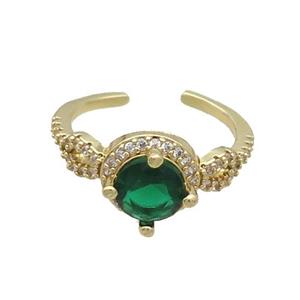 Copper Ring Pave Zircon Green Crystal Gold Plated, approx 10mm, 18mm dia [FN33769]