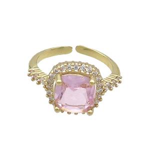 Copper Ring Pave Zircon Pink Crystal Gold Plated, approx 11mm, 18mm dia [FN33771]