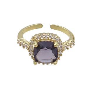 Copper Ring Pave Zircon Purple Crystal Gold Plated, approx 11mm, 18mm dia [FN33772]